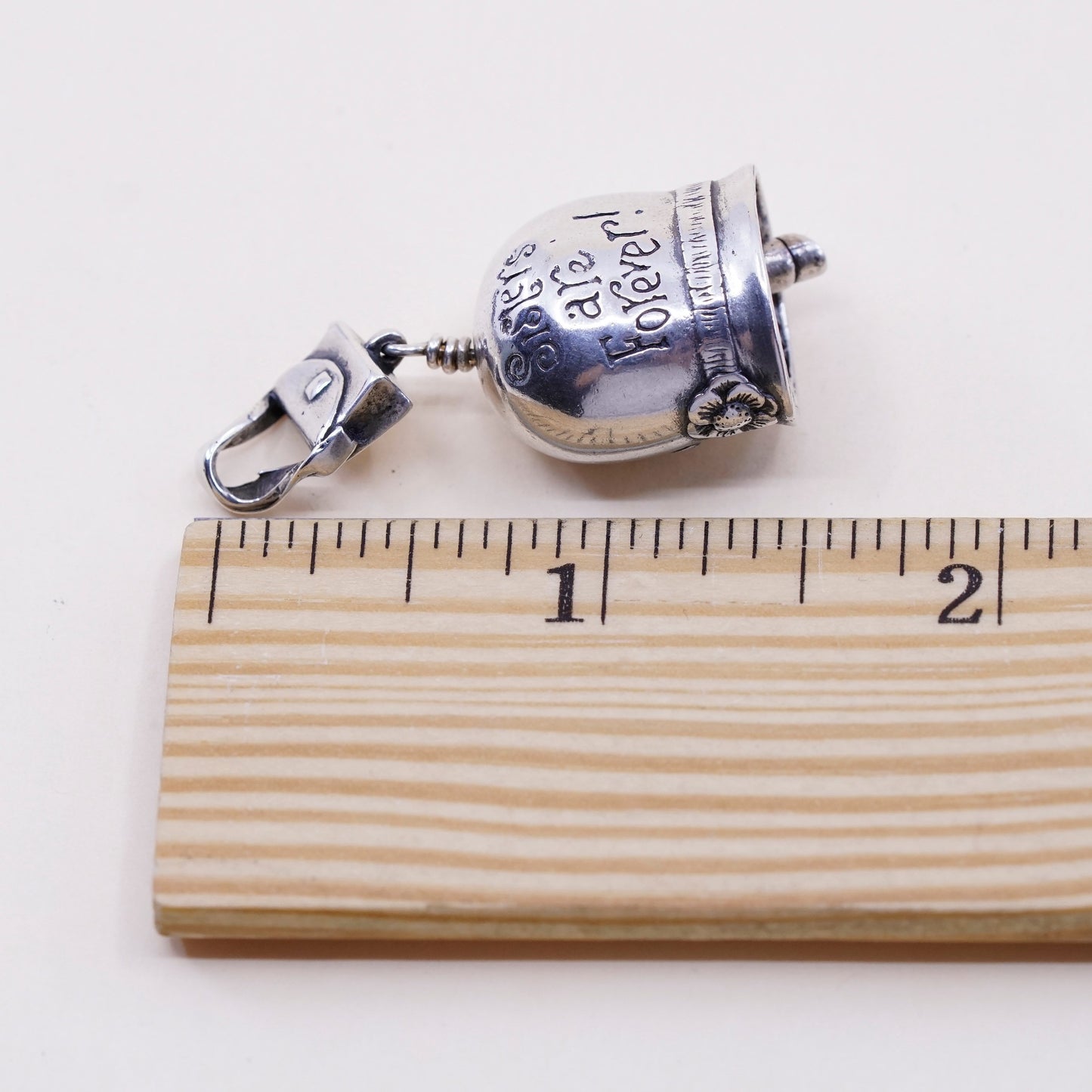 John Sterling silver handmade charm, 925 bell pendant “sisters are forever!