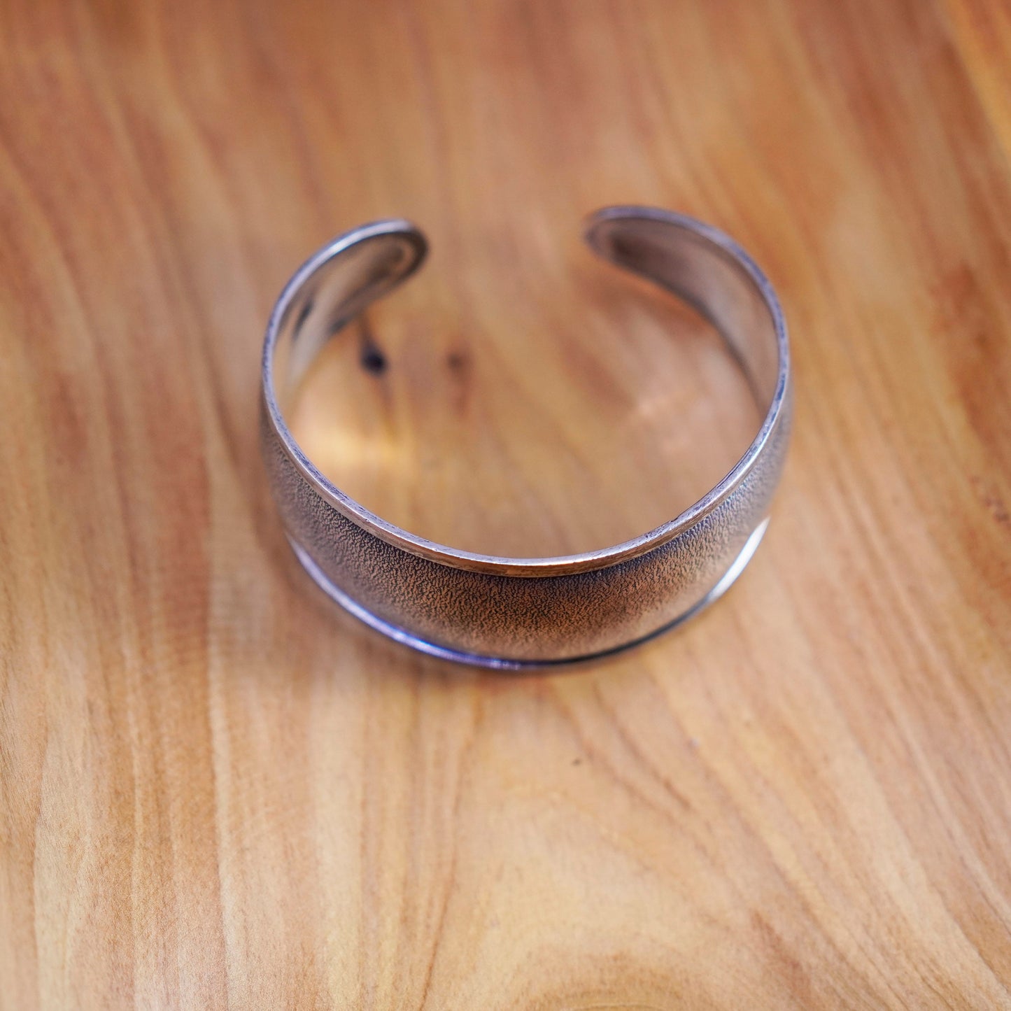 6.5”, Vintage Sterling silver handmade bracelet, wide textured 925 cuff