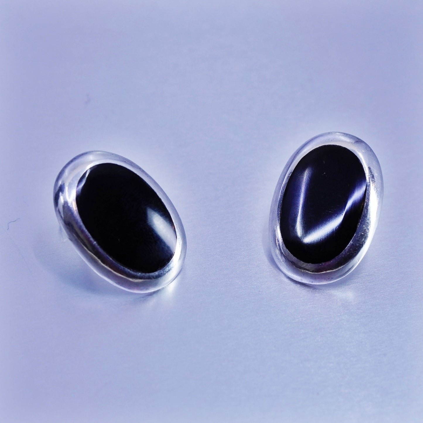 Vintage Sterling 925 silver handmade black onyx earrings, studs