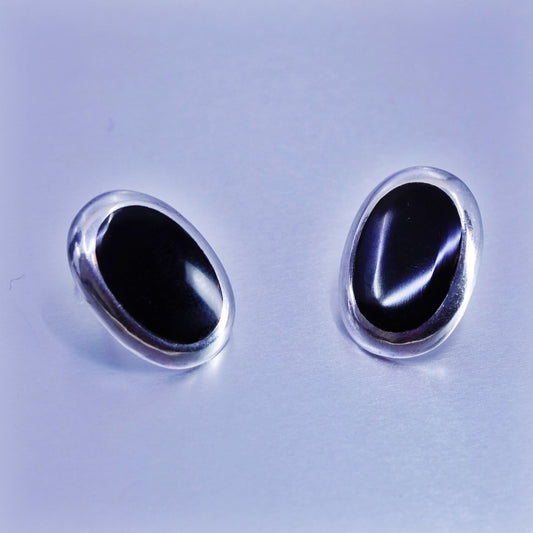 Vintage Sterling 925 silver handmade black onyx earrings, studs