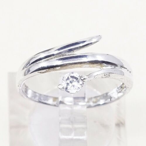 Sz 7.25, Vtg Sterling Ring, 925 Silver Handmade Engagement Band Ring W/ CZ