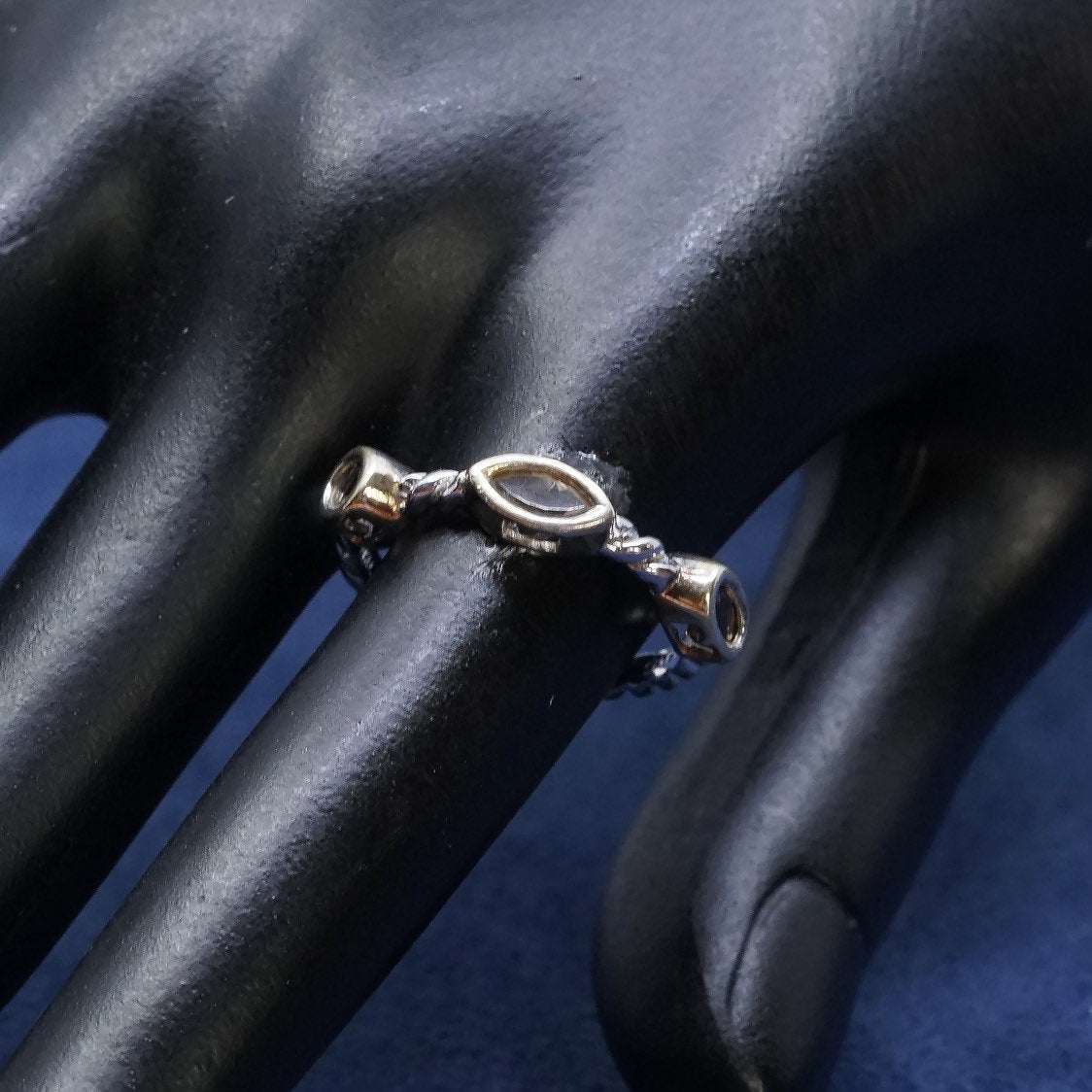 sz 7, vtg two tone Sterling silver handmade ring, 925 w/ sapphire N citrine