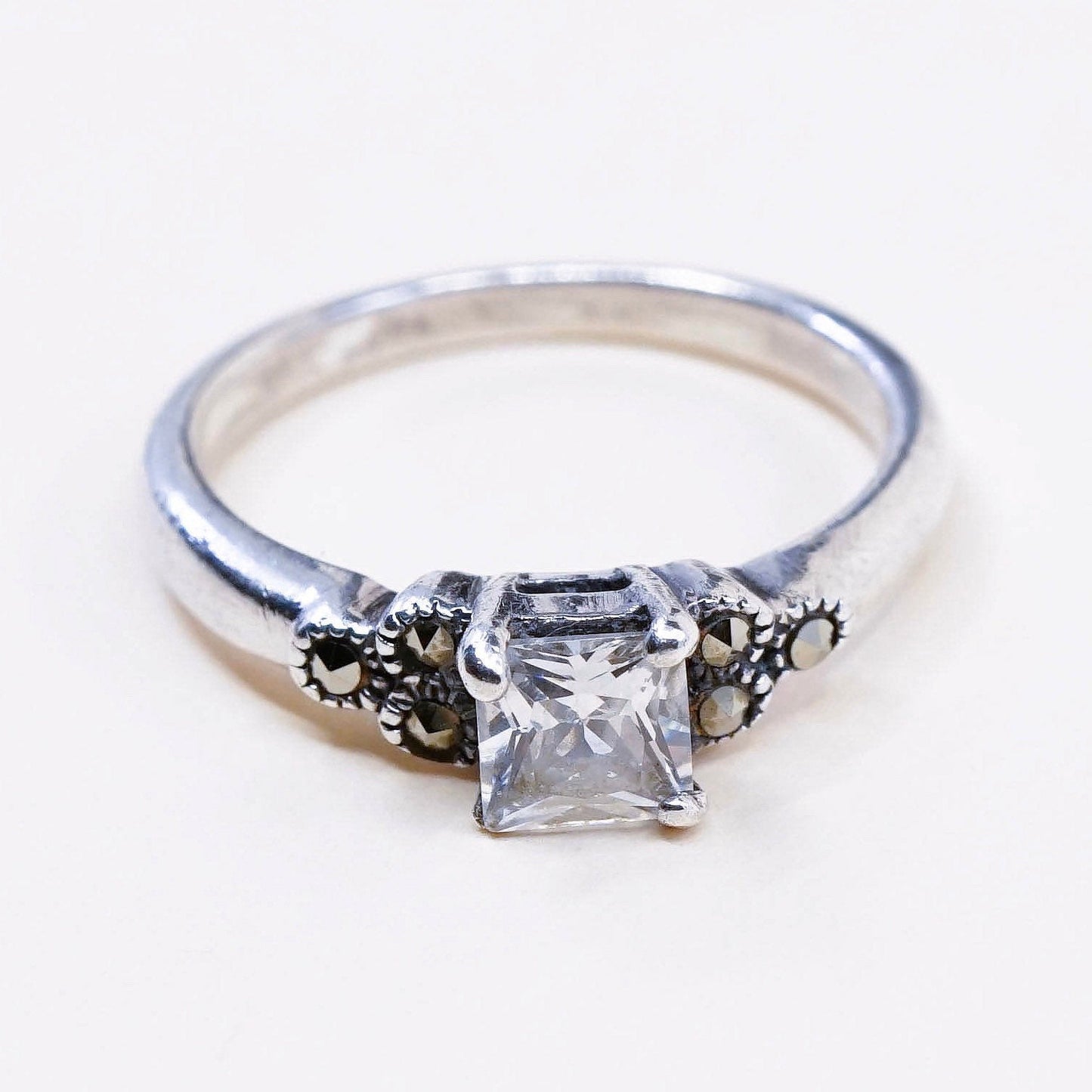 Size 6, Sterling silver handmade ring, 925 with CZ and marcasite