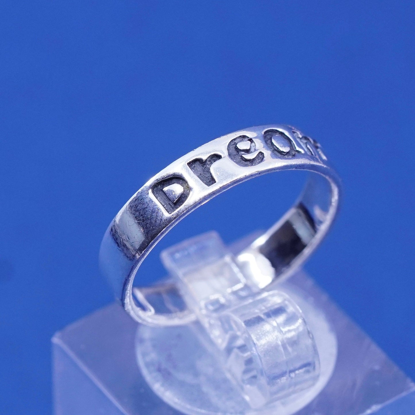 sz 7, vtg Sterling silver handmade ring, 925 inspirational band embossed “dream
