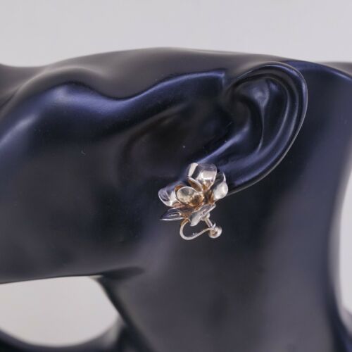 Vtg Gold Over Sterling 925 Silver Handmade Screw Back Earrings Rose Flower