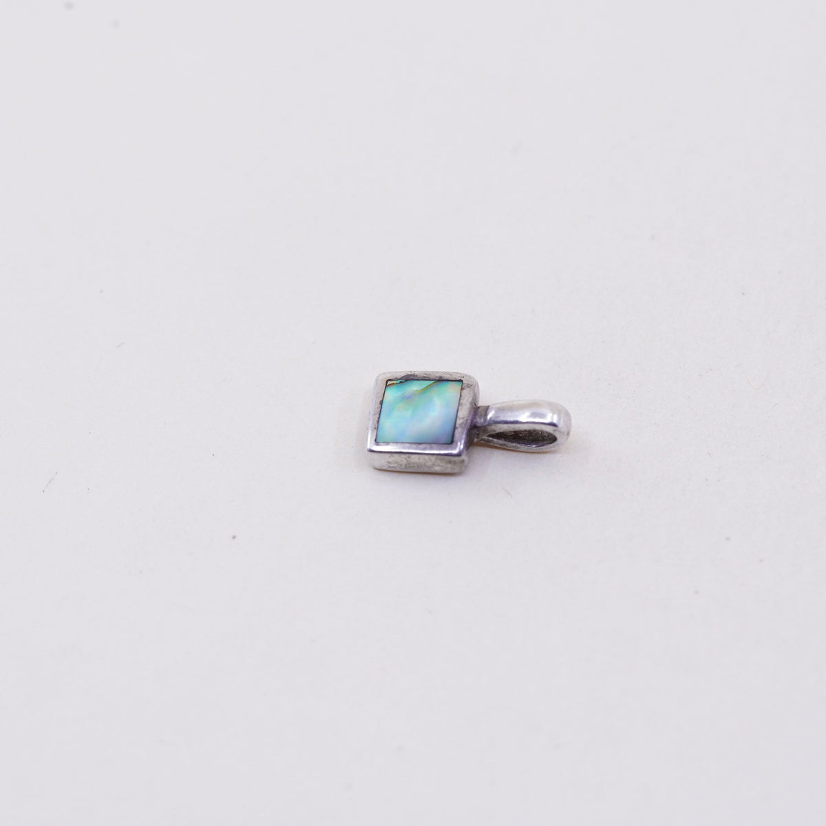 Vintage sterling silver handmade pendant, 925 square with abalone