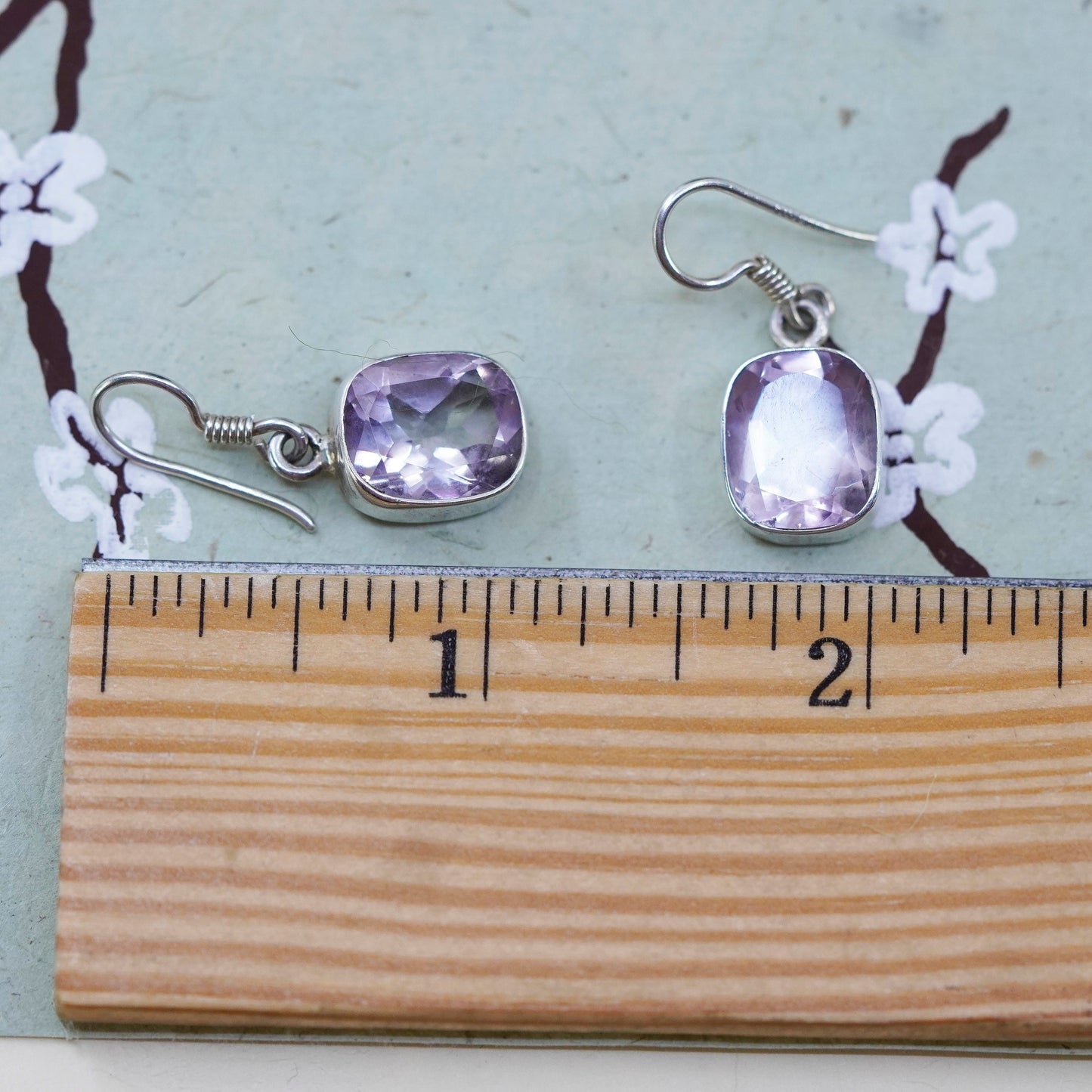 Vintage sterling silver handmade earrings, 925 drops with amethyst
