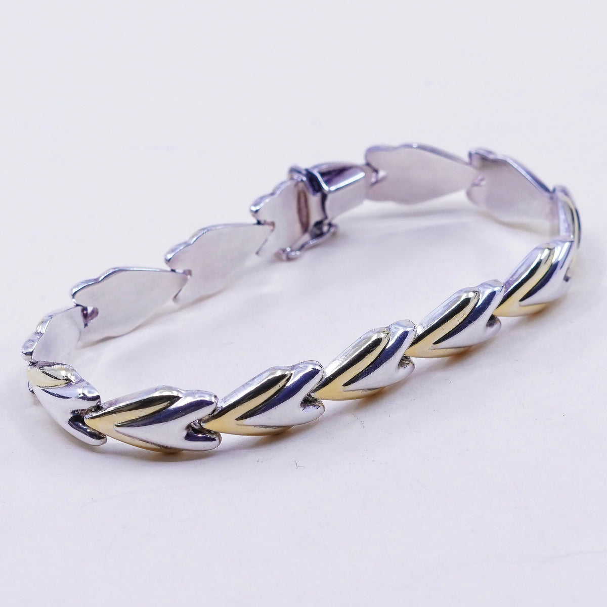 7.25”, vintage Two Tone Italy Sterling silver chain, 925 tennis bracelet