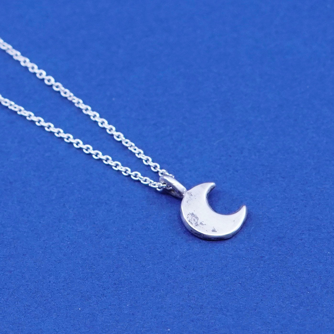 16”, Sterling silver handmade necklace, 925 circle link chain with moon pendant