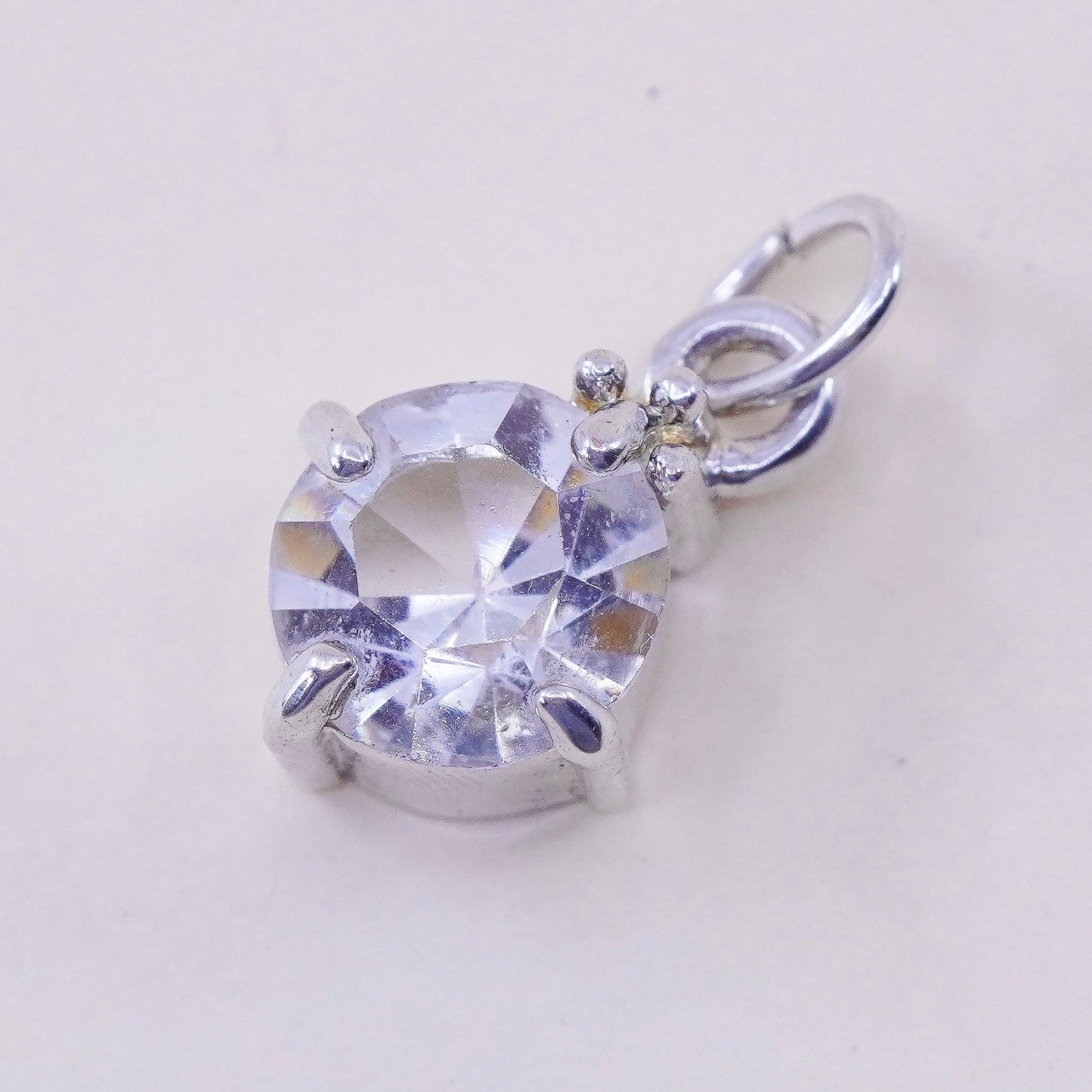 Vintage sterling silver handmade pendant, 925 cz charm