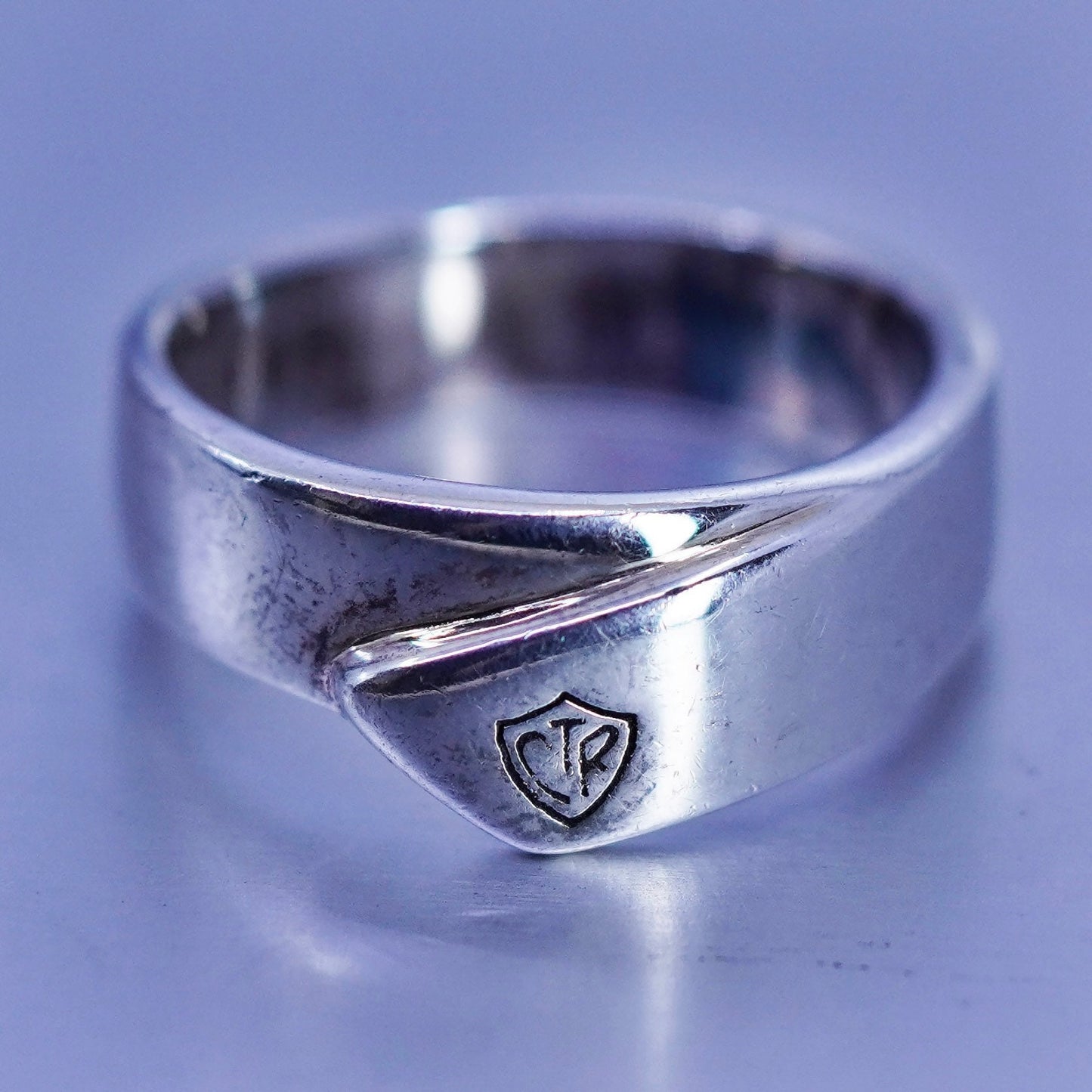 Size 8, vintage Sterling 925 silver handmade statement ring with CTR embossed