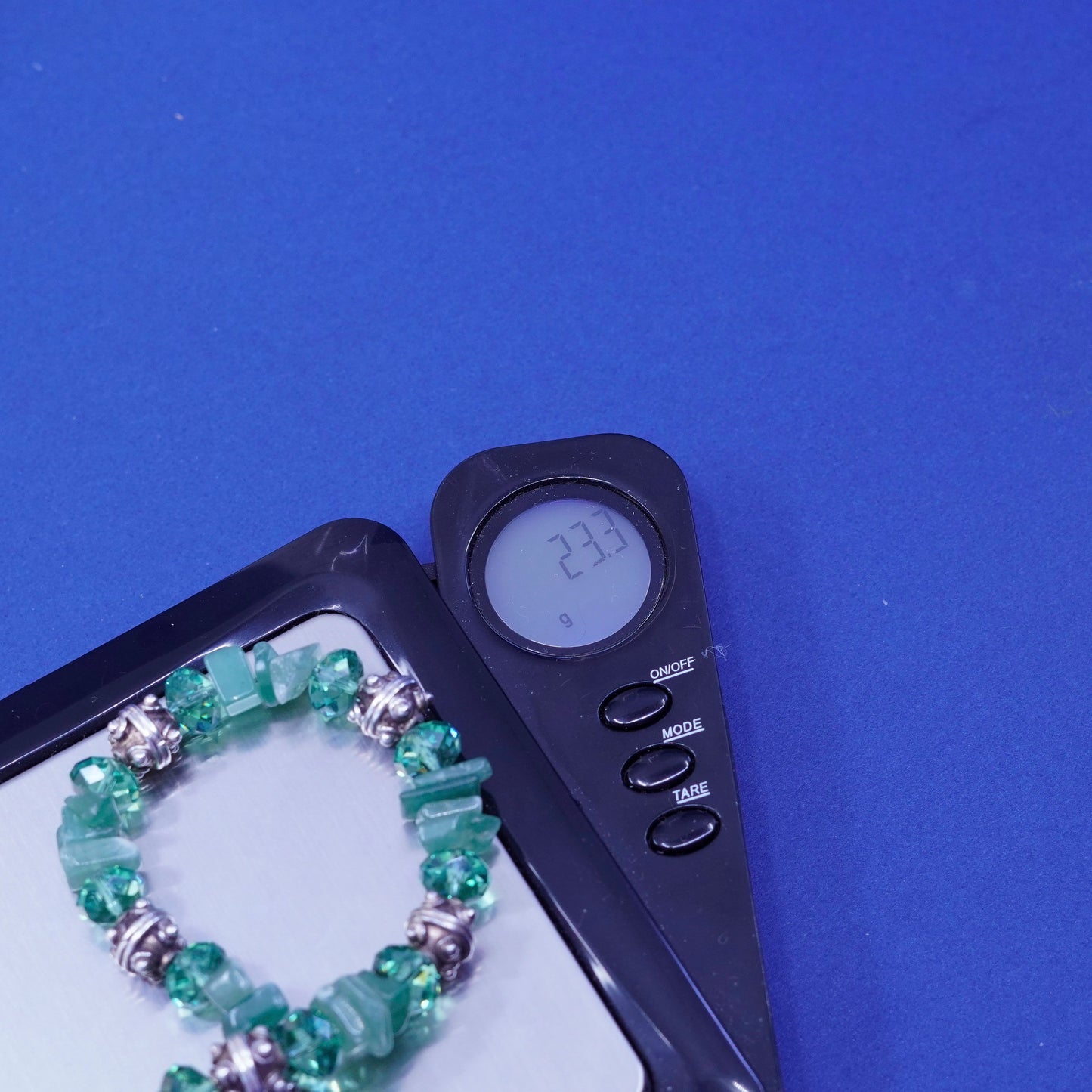 7.5”, vintage Sterling silver handmade bracelet, 925 beads with jade nuggets