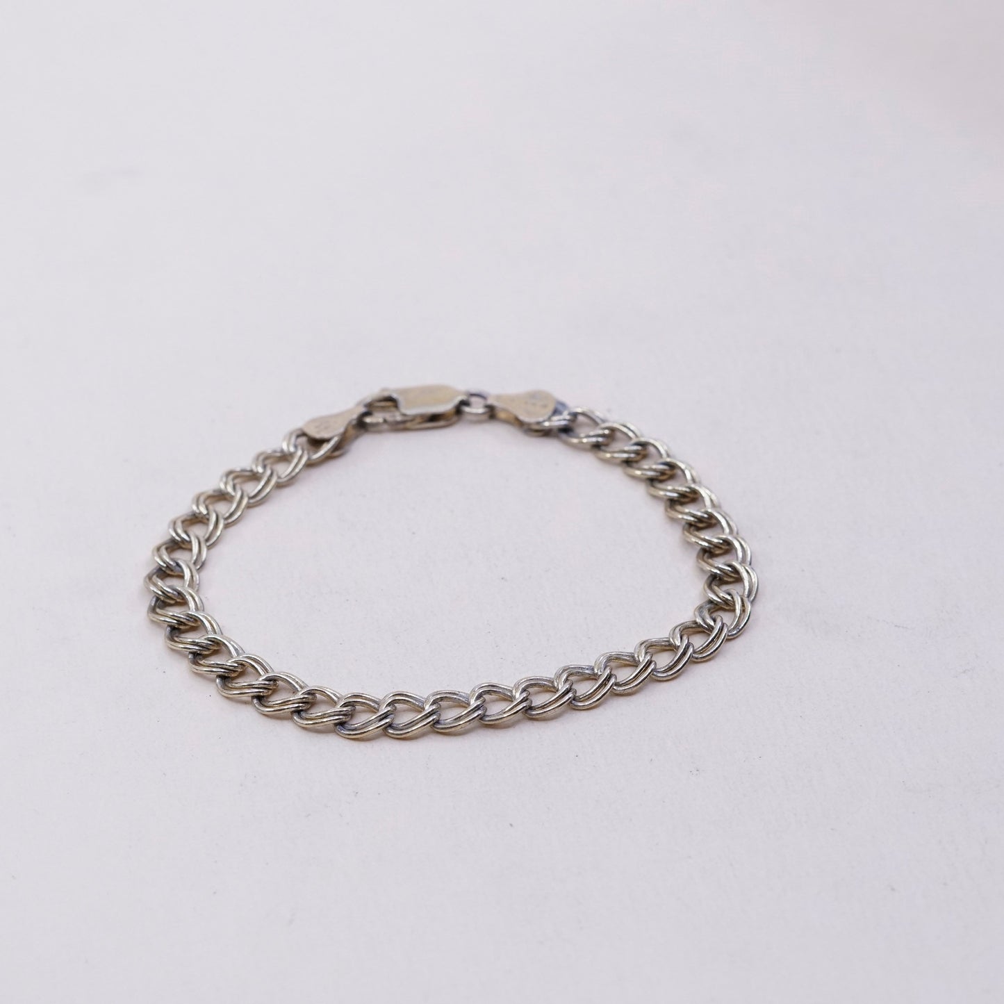 7”, Vintage vermeil gold over sterling silver double curb chain, 925 bracelet