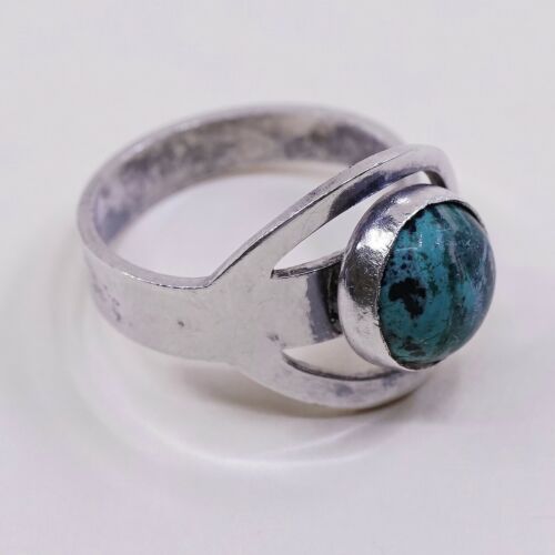 Sz 3.5, Vintage Israel Handmade Sterling Silver W/ Turquoise, Stamped 925 Israel