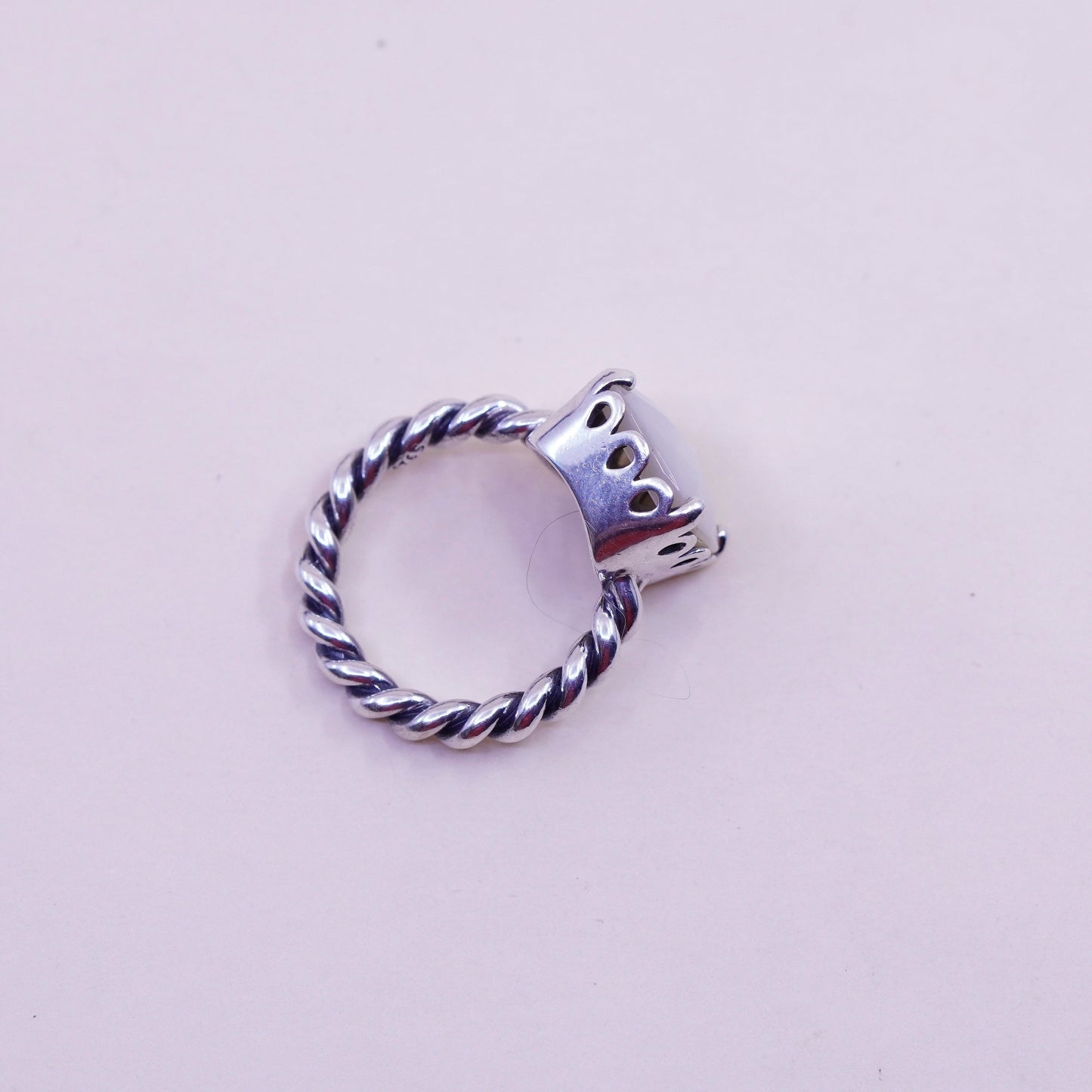 Size 6, ALE Sterling 925 silver ring with checker cut moonstone cable band