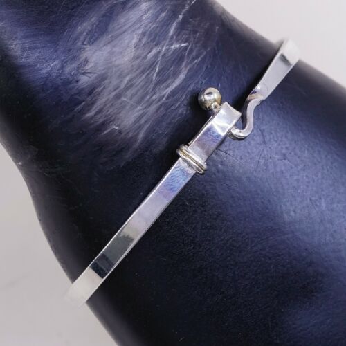 7.25”, Mexico Modern Sterling 925 Silver Handmade Hinged Bangle, Stamped 925