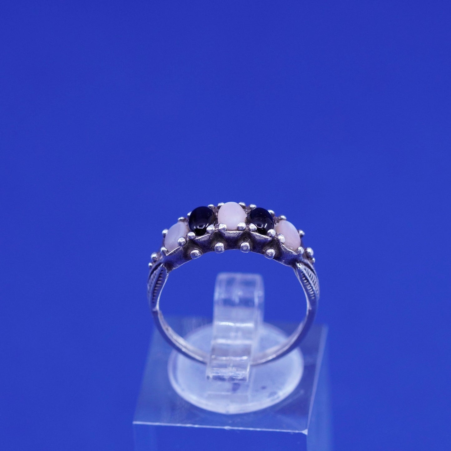 Size 6, CAROLYN POLLACK RELIOS Sterling 925 silver stackable ring obsidian MOP
