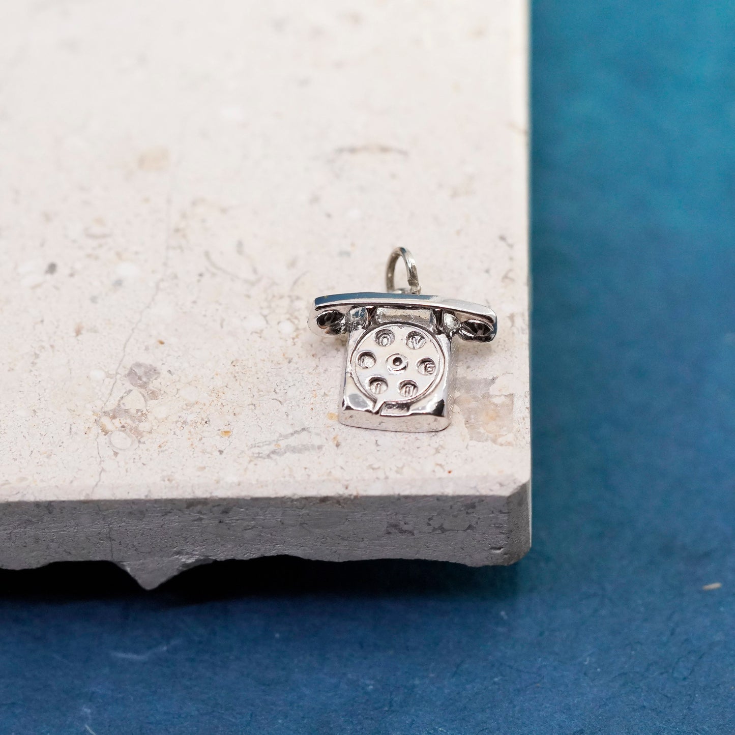 Sterling silver handmade old fashion line telephone, phone pendant, 925 charm