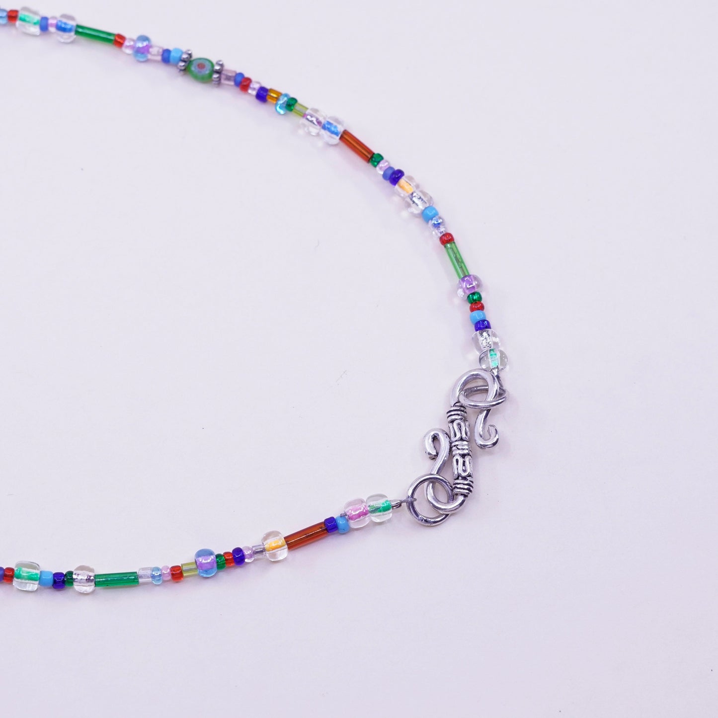 16”, necklace colorful glass bead chain sterling 925 silver dream charm