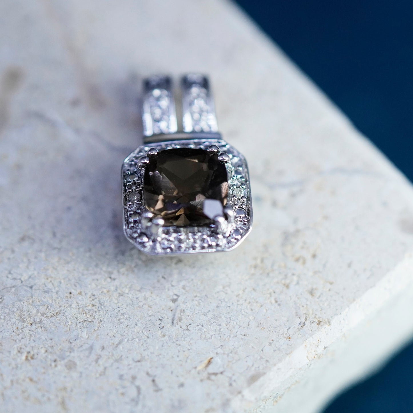 Vintage Sterling 925 silver handmade pendant with smoky topaz and diamond