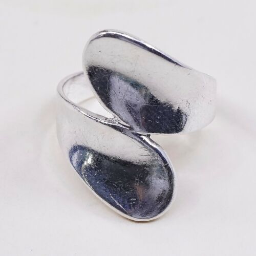 Sz 6.75, Vtg Ribbed Sterling Silver Handmade Wrap Ring, Stamped 925