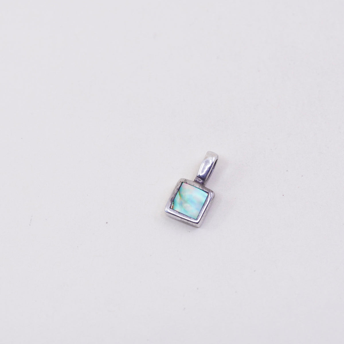 Vintage sterling silver handmade pendant, 925 square with abalone