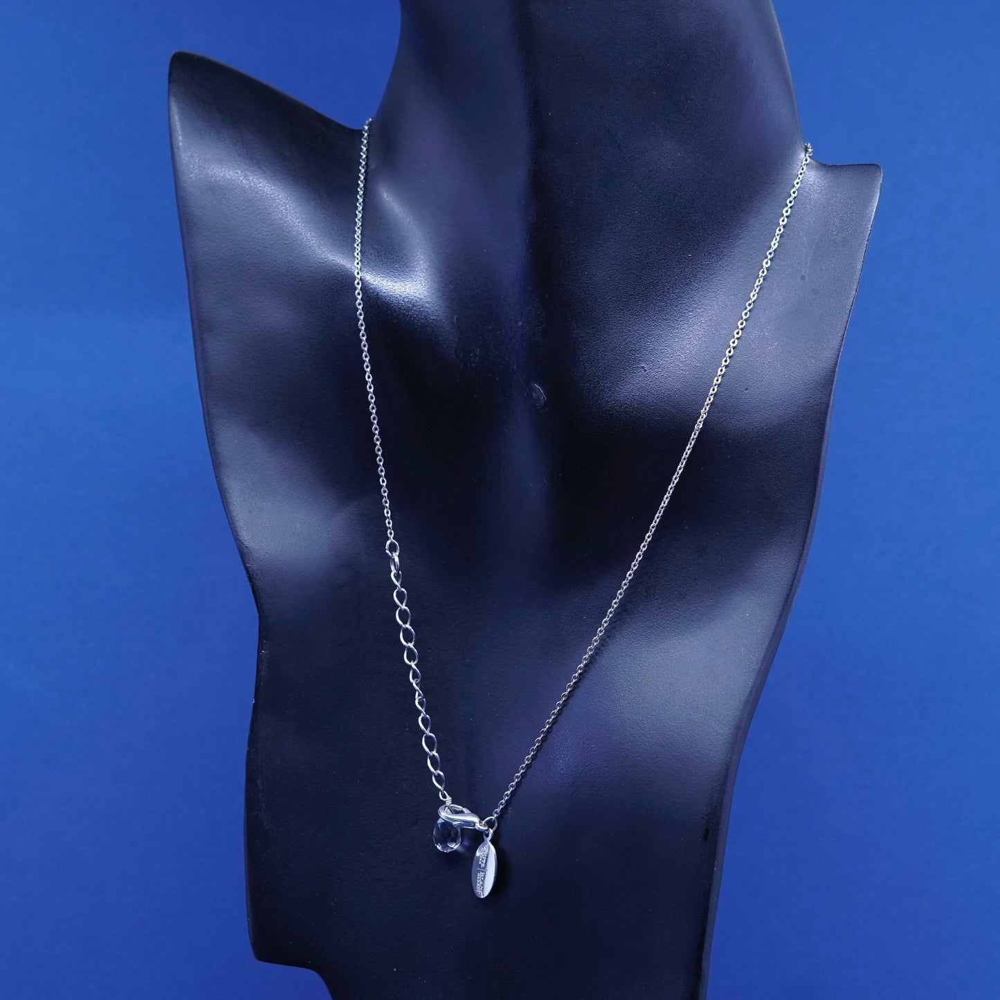 16”+2”, Black White House market silver tone necklace w/ Crystal teardrop