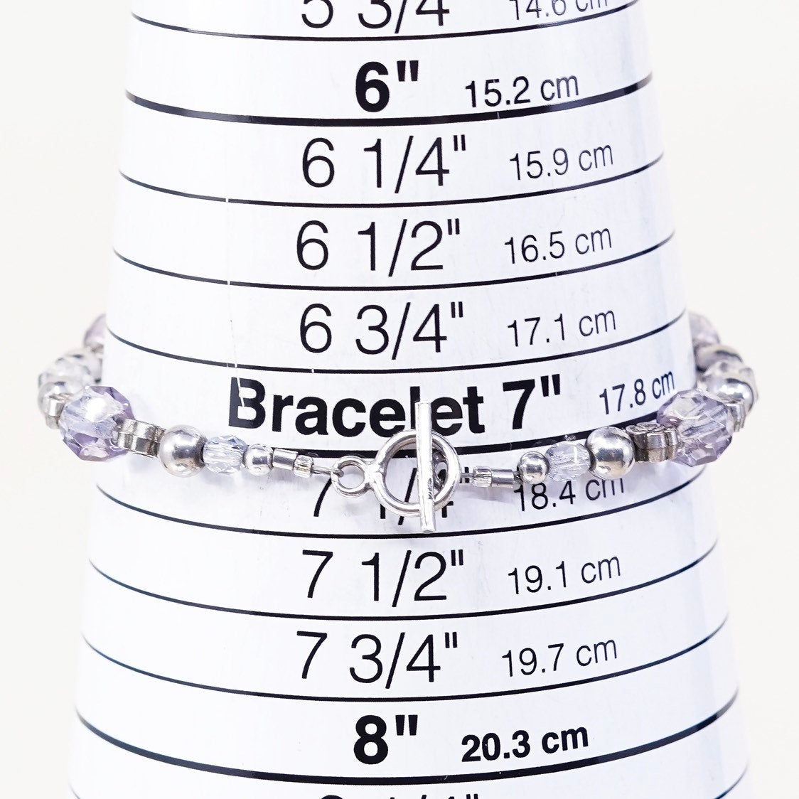 7.25”, VTG sterling silver handmade bracelet, 925 beads w/ crystal beads