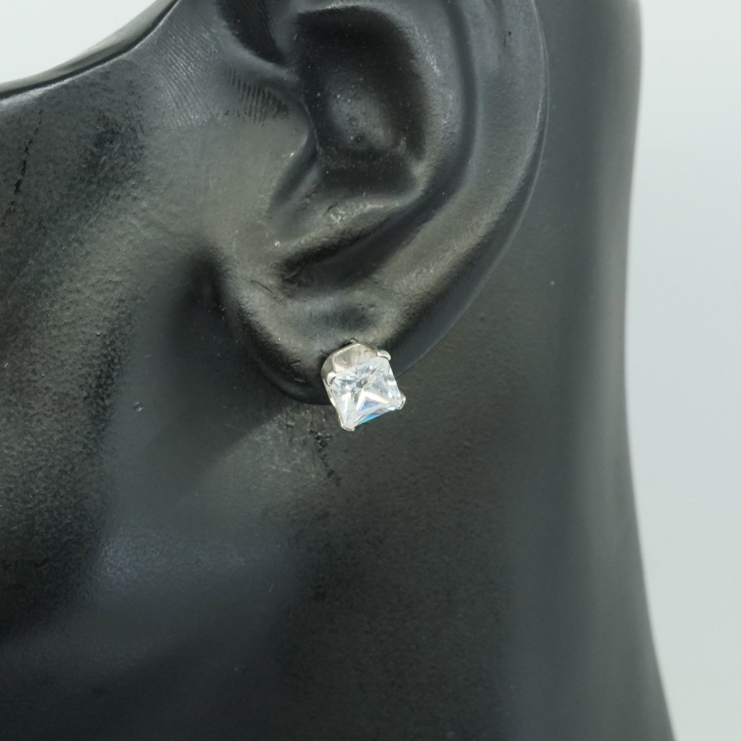 6mm, Sterling silver handmade earrings, 925 w/ square Swarovski crystal studs