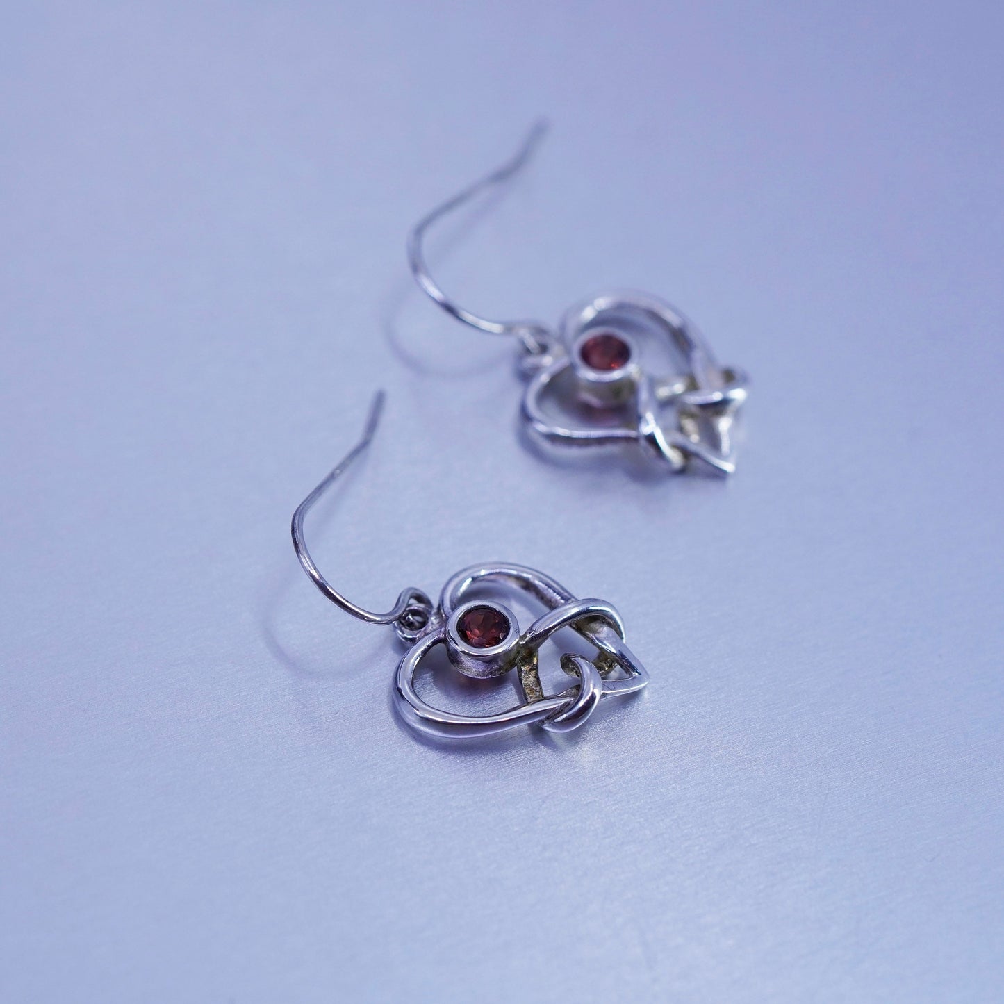 Vintage Sterling 925 silver earrings with heart knot and ruby