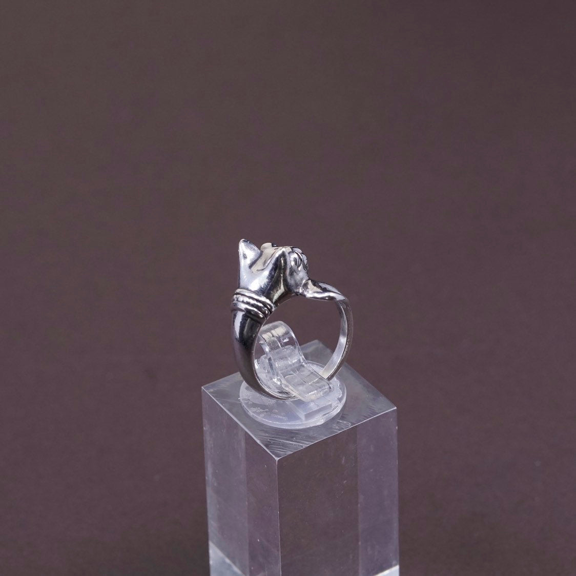sz 5, kabana Sterling Silver Handmade ring, 925 cat head band w/ sapphire eyes