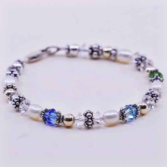 6.75”, Vintage handmade bracelet, pearl crystal with 14K gold beads