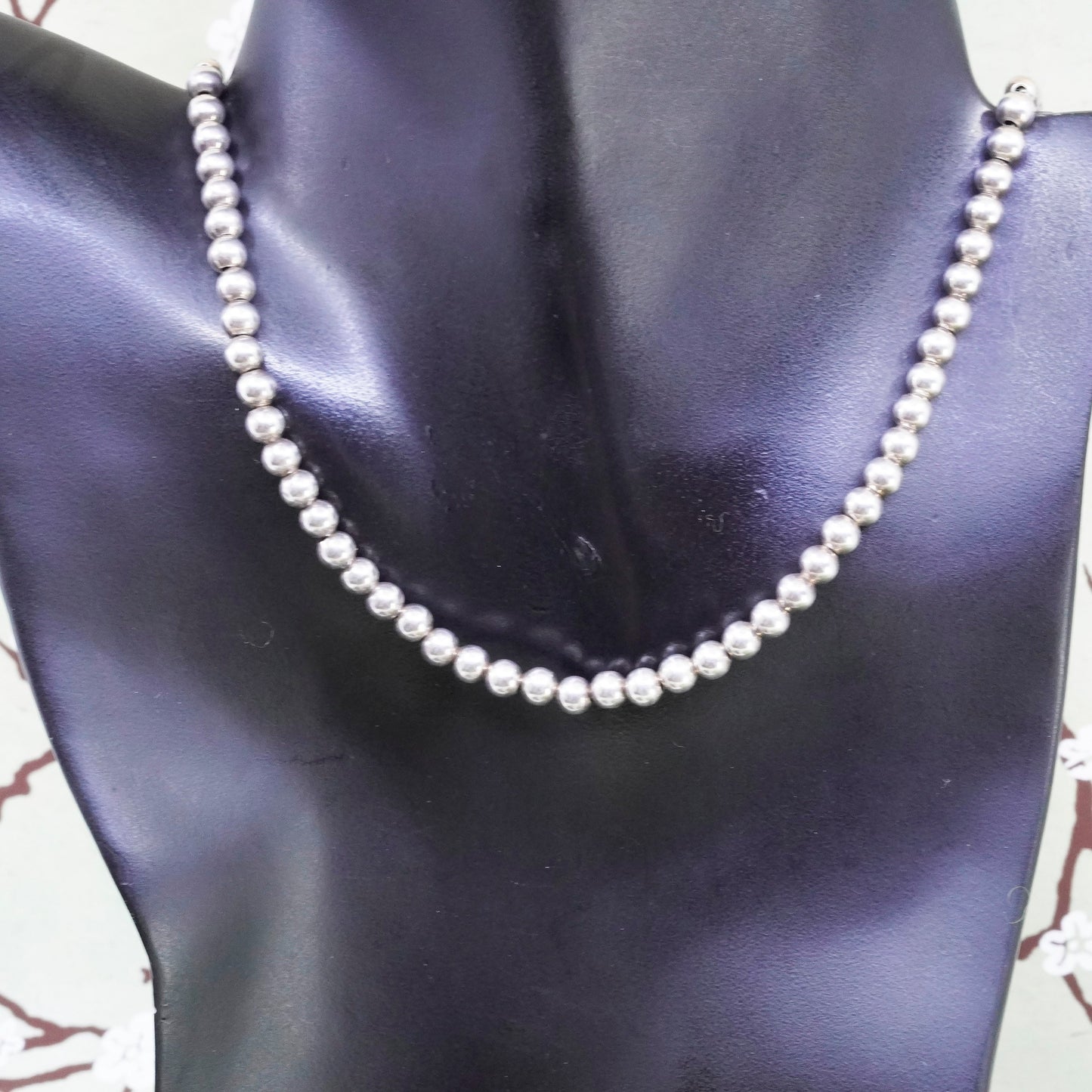 18”, vintage 925 sterling silver Necklace, snake chain with 5mm beads