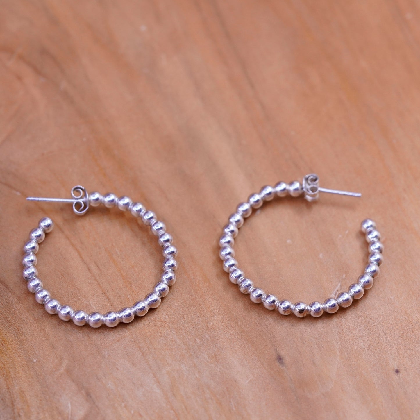 1”, vintage Sterling silver hoop earrings, 925 bead huggie