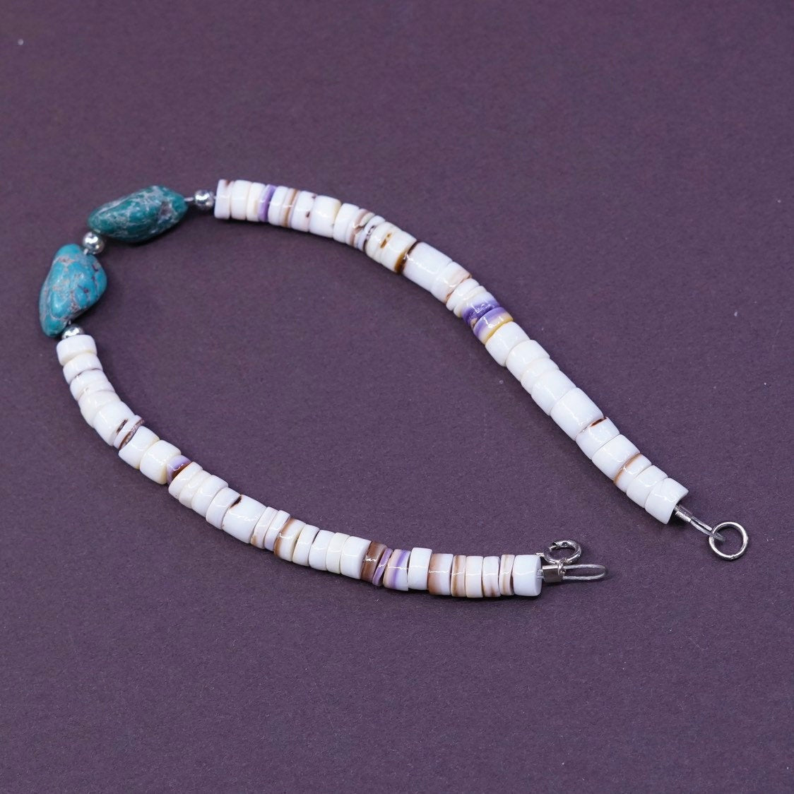 7.5", vtg Sterling silver handmade, turquoise beads bracelet
