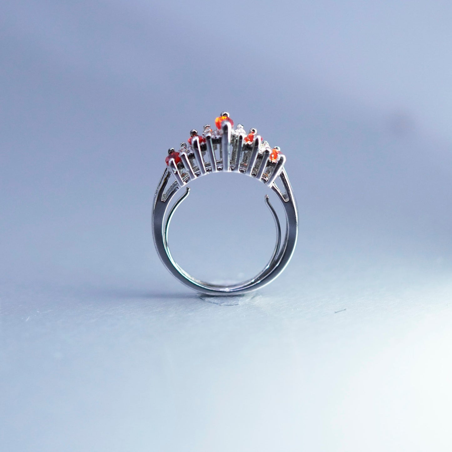 Size 5, vintage Sterling 925 silver handmade ring with ruby and cz around