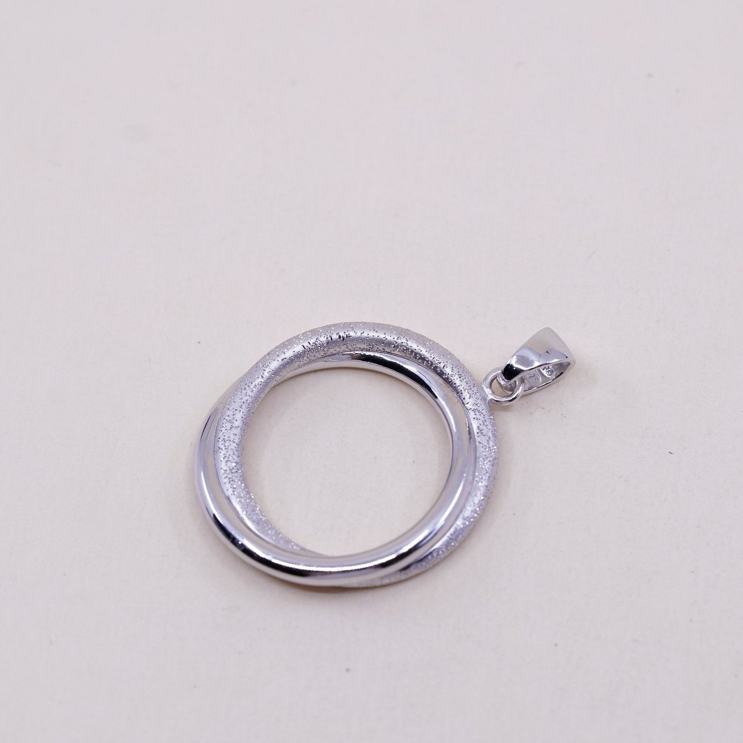 Vintage Sterling silver handmade pendant, glitter 925 Silver entwined circle