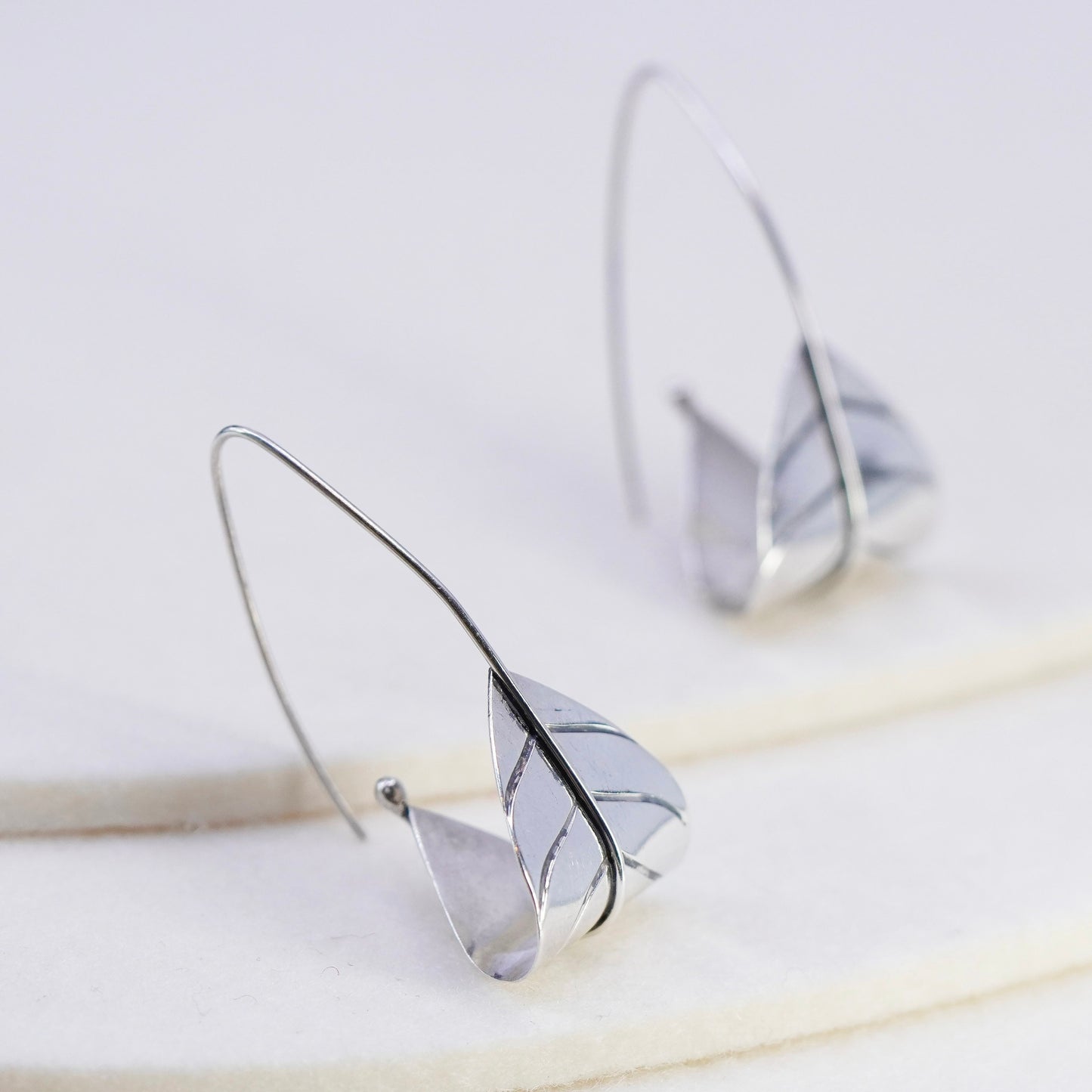 Vintage Sterling 925 silver handmade leaf earrings