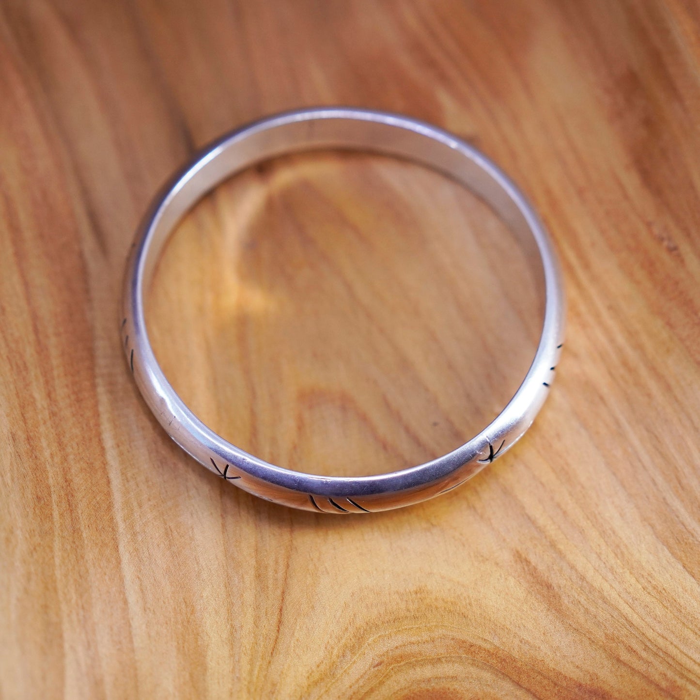 8”, Vintage Mexico Sterling silver handmade bracelet, 925 bangle with cut out