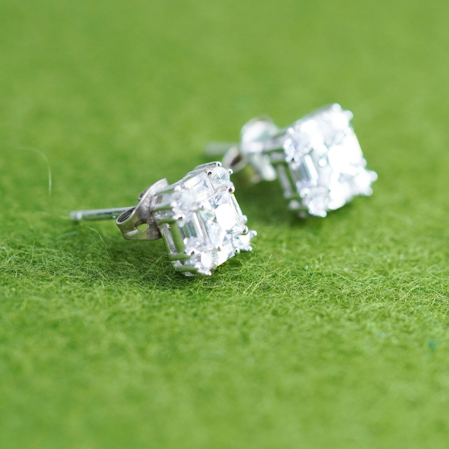 Vintage sterling silver 925 cluster cz studs, square earrings