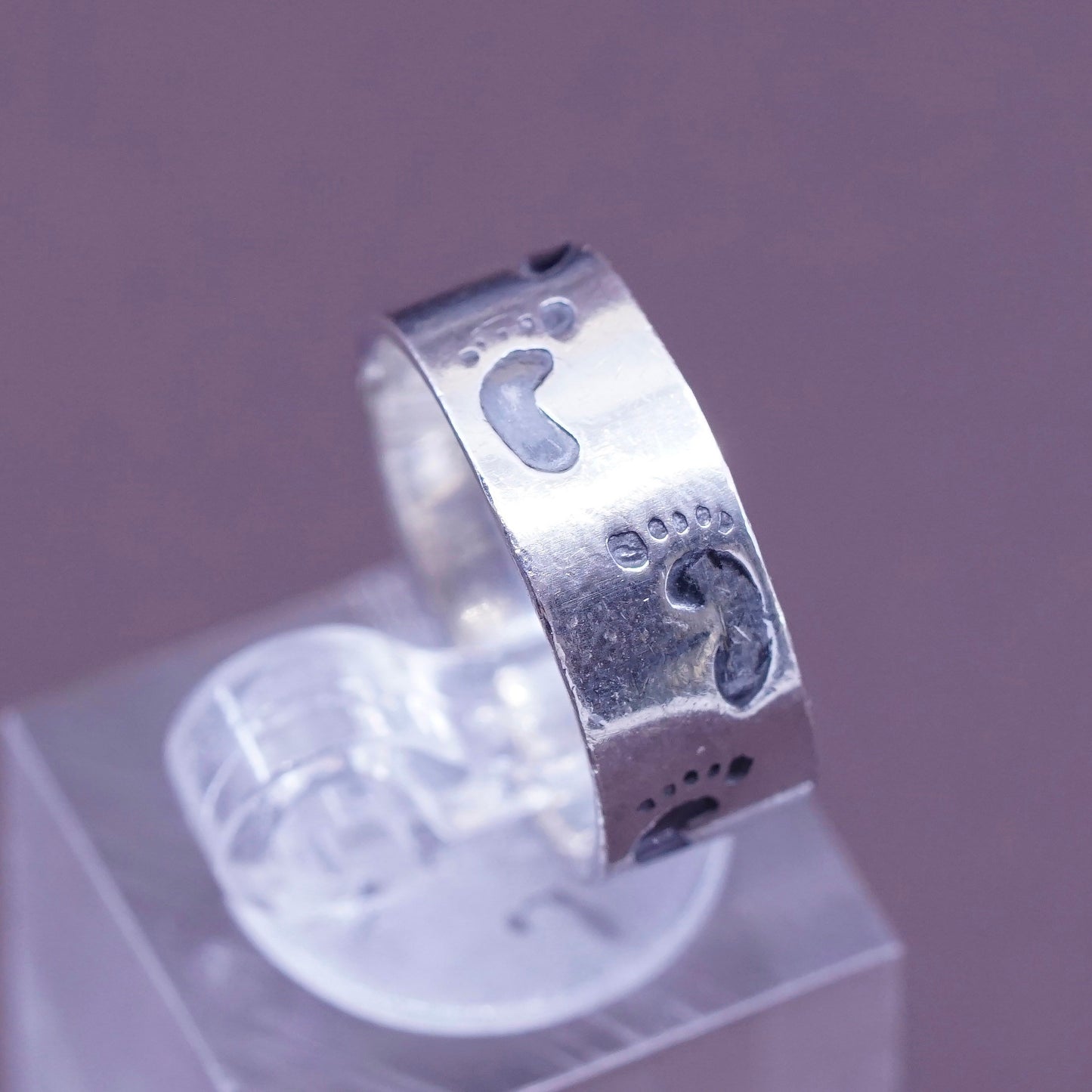 Size 5.5, vintage Sterling silver handmade ring, 925 band with footprint