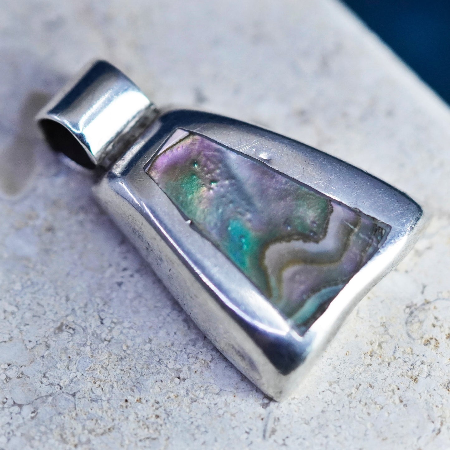 Vintage Sterling silver handmade pendant, 925 pendant with abalone