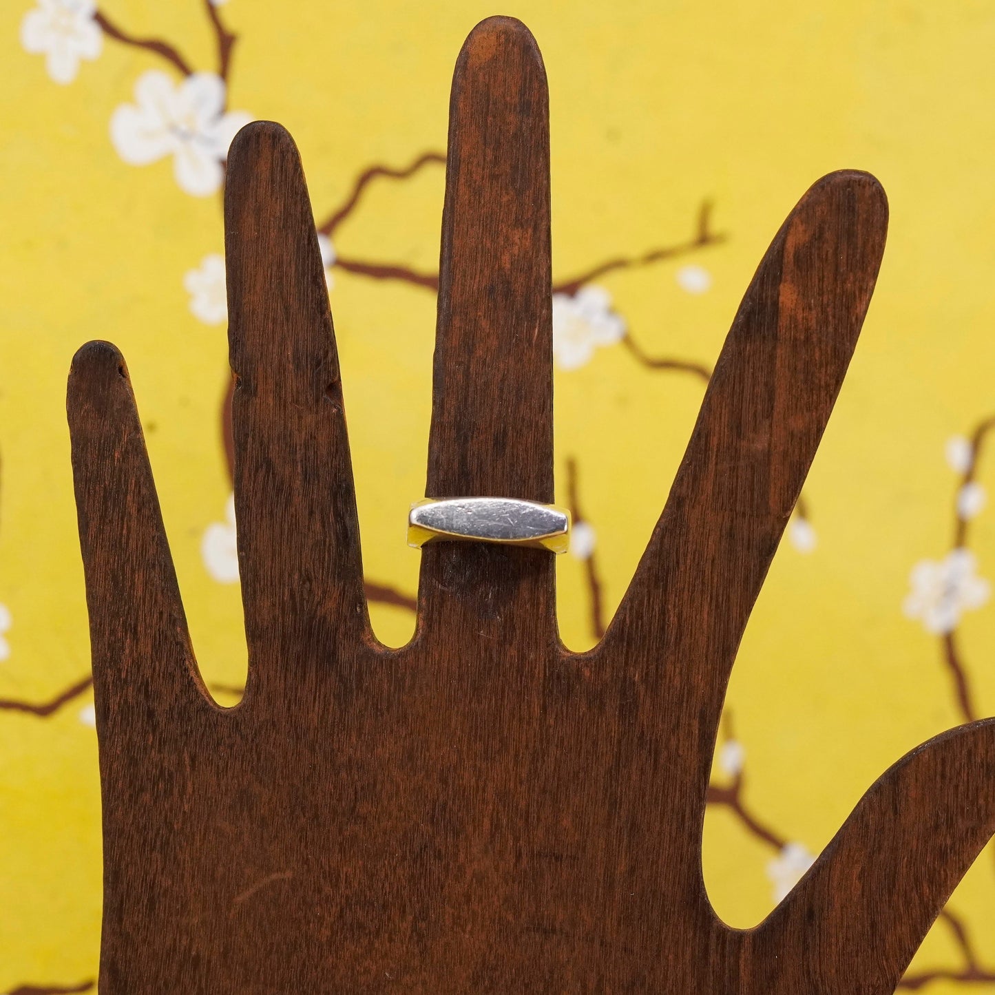 Size 6.25, vintage Sterling silver handmade square ring, 925 square ribbed band