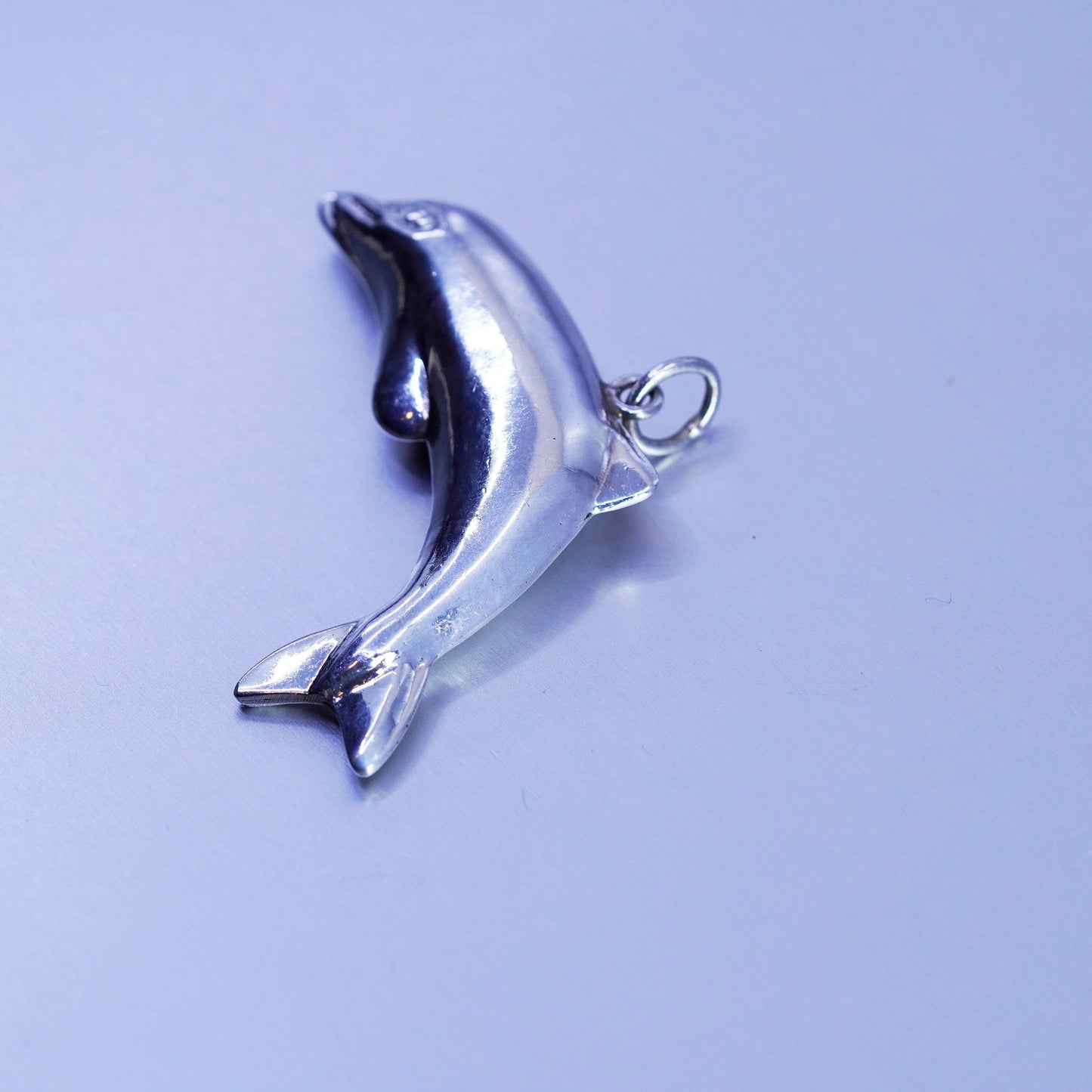 Antique Sterling silver handmade puffy 925 dolphin charm pendant