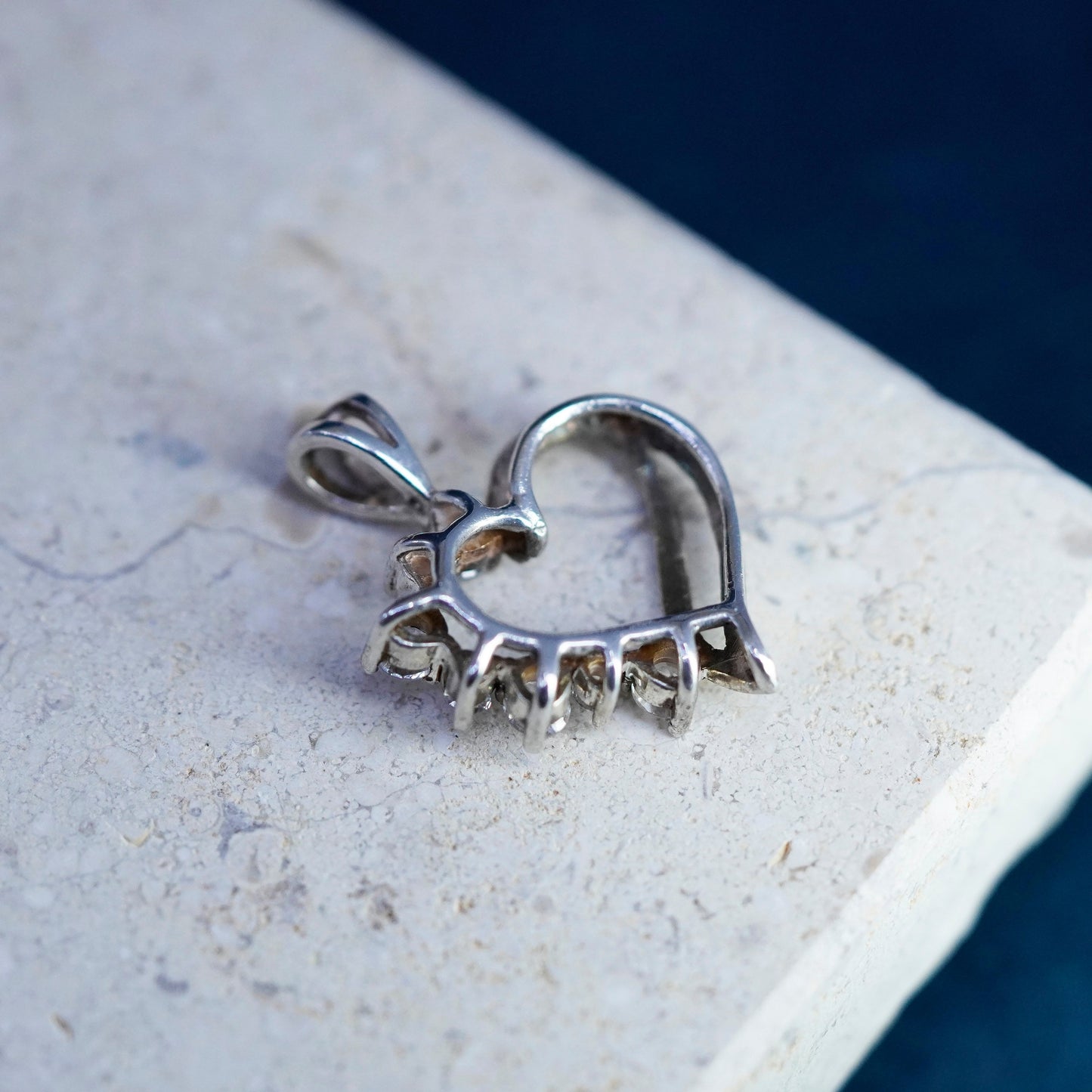 Vintage Sterling silver handmade pendant 925 heart with Cz