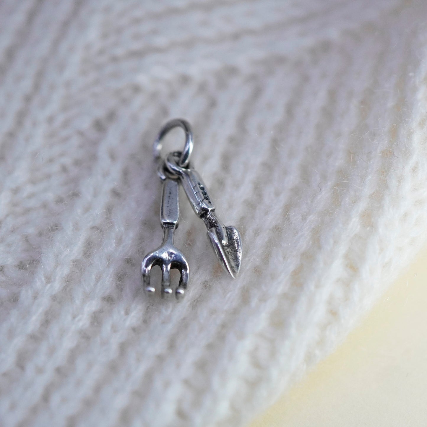 Vintage sterling silver handmade pendant, 925 trowel weeder charms