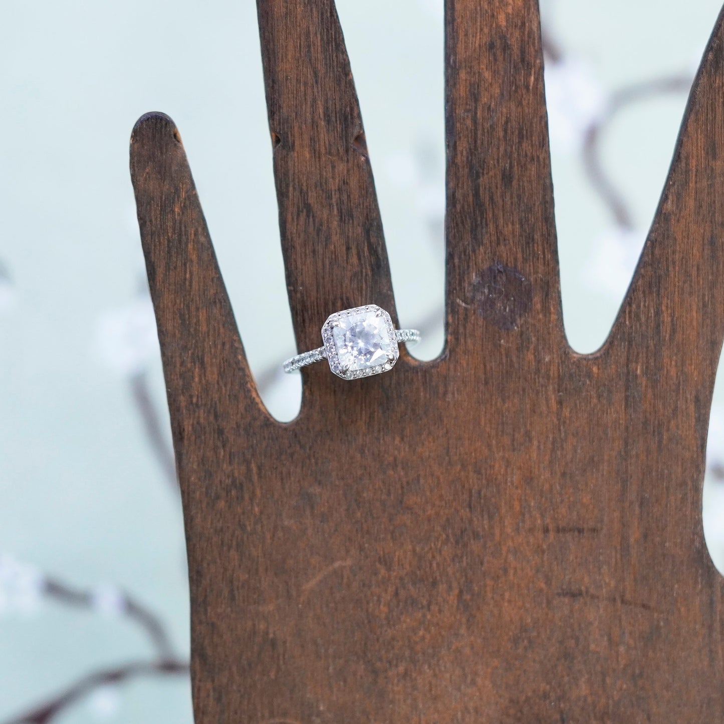 Size 5, vintage sterling 925 silver ring with square CZ, engagement band