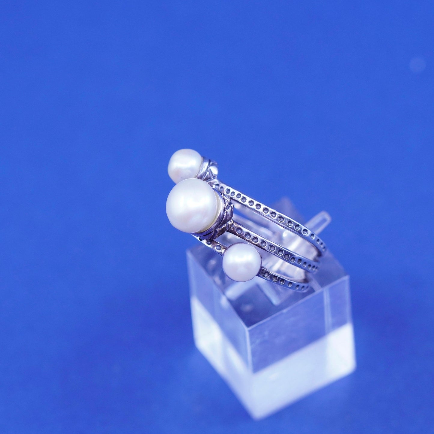 Size 6.5, vintage CFJ sterling 925 silver handmade statement ring with pearl