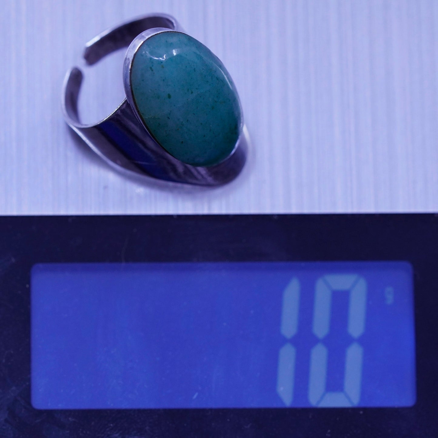 Size 8, vintage taxco Jamtas Sterling 925 silver handmade ring w/ oval jadeite