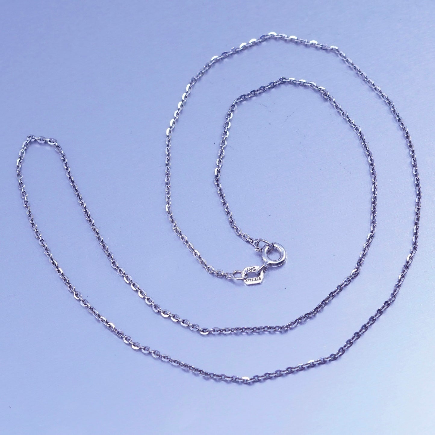18” 1mm, vintage Italy Sterling 925 silver flatten circle chain necklace